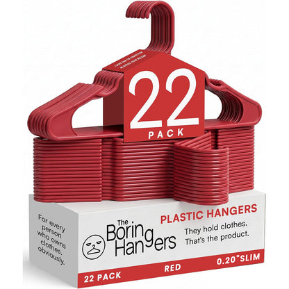 The Boring Hangers 22 Pack - 10 lb Heavy Duty Adult Hangers for Closet, Space Saving & Slim Plastic Hangers for Shirts Suits Jackets - 0.20" Thin Minimalist Hangers.