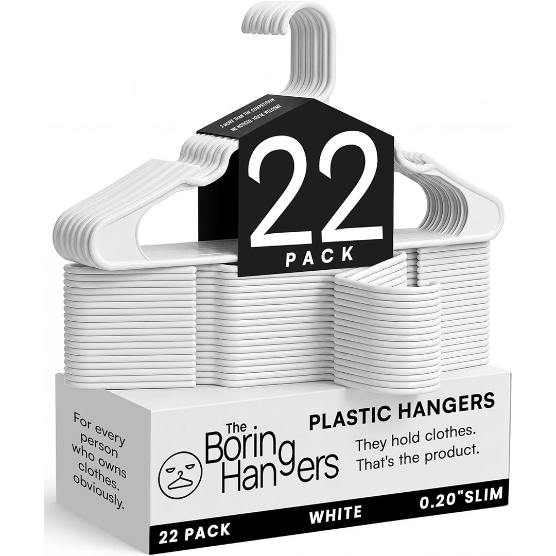 The Boring Hangers 22 Pack - 10 lb Heavy Duty Adult Hangers for Closet, Space Saving & Slim Plastic Hangers for Shirts Suits Jackets - 0.20" Thin Minimalist Hangers.
