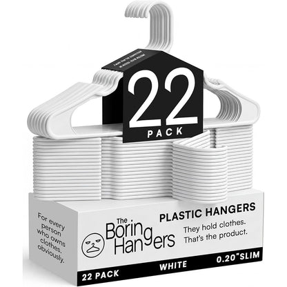 The Boring Hangers 22 Pack - 10 lb Heavy Duty Adult Hangers for Closet, Space Saving & Slim Plastic Hangers for Shirts Suits Jackets - 0.20" Thin Minimalist Hangers.