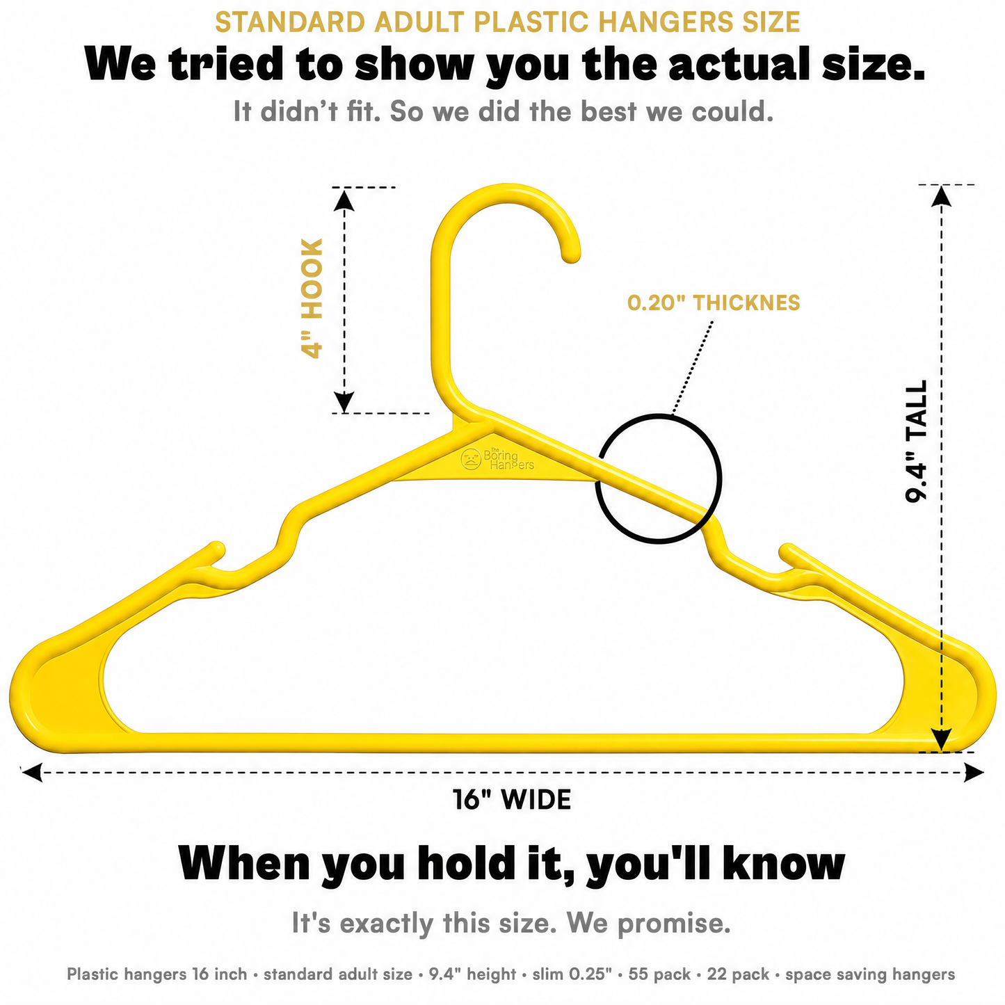 The Boring Hangers 22 Pack - 10 lb Heavy Duty Adult Hangers for Closet, Space Saving & Slim Plastic Hangers for Shirts Suits Jackets - 0.20" Thin Minimalist Hangers.